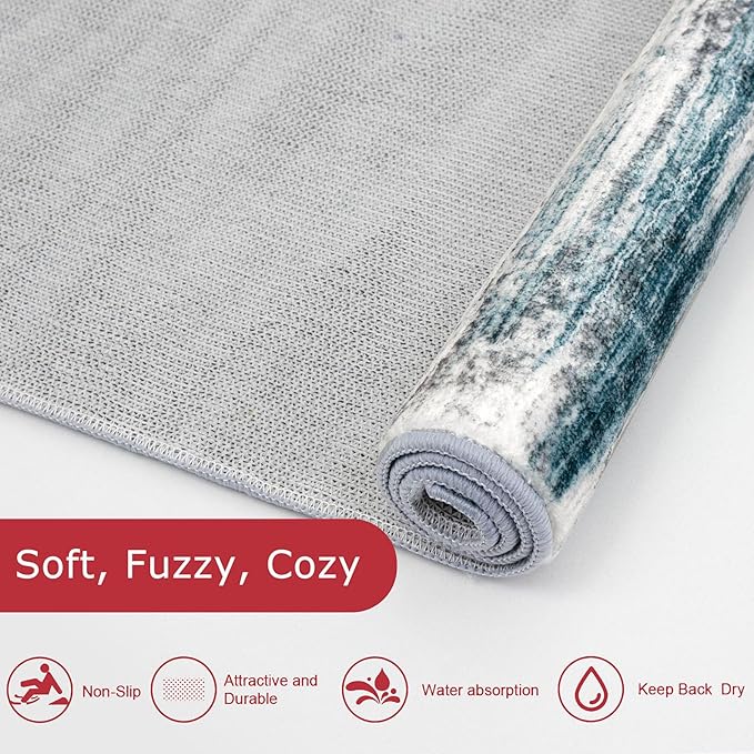 KOZYFLY 4x6 Area Rug Modern Abstract Washable Large Entryway Rug Non-Slip Soft Living Room Rugs, Print Blue Throw Rugs Indoor Mat for High-Traffic Door Entrance, Laundry, Nursery, Bedroom