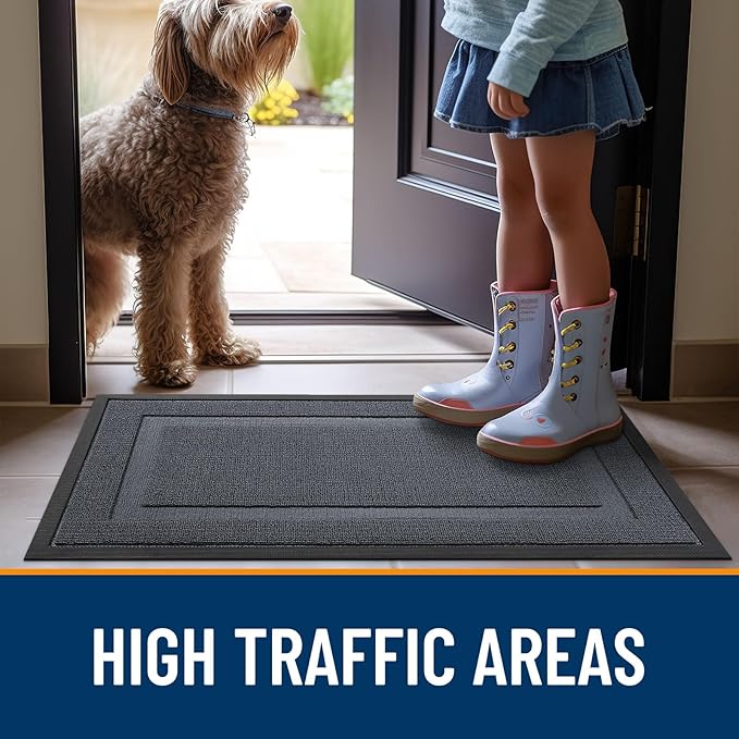 OLANLY Front Door Mat Indoor Outdoor Entrance, Waterproof All-Season, All-Weather Doormat, Sturdy Natural Rubber, Low Profile, Easy Clean Patio Porch Entryway Mat, 47x17, Charcoal Gray