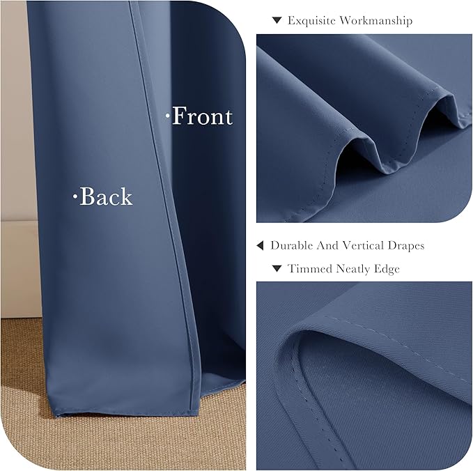 PONY DANCE Kitchen Window Curtains - Light Block Home Decor Back Tab Draperies Heavy-Duty Thermal Insulated Curtain Panels, W 52" x L 45", Blue Haze, 2 Pieces