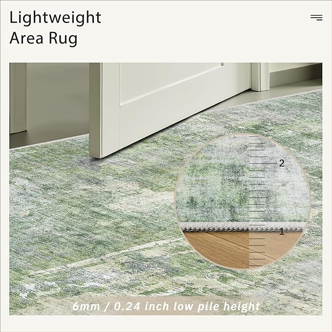 Runner Rug 2x12 Washable Non-Slip Hallway Runner Rugs for Kitchen Bathroom Laundry Room Green/Ivory Vintage Floor Carpet Runners for Hallways Entryway