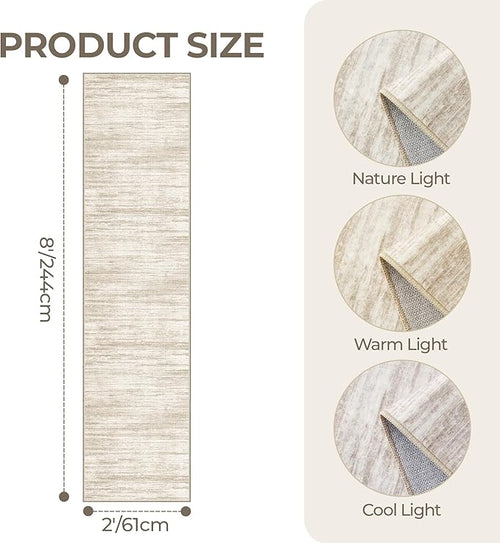 2x8 Runner Rug, Washable Runners for Hallways wirh Rubber Backing, Stain Resistant Kitchen Rug, Soft Thin Carpet Runner for Entrance, Bedroom, Living Room Indoor(2'x8', Brown/Beige)