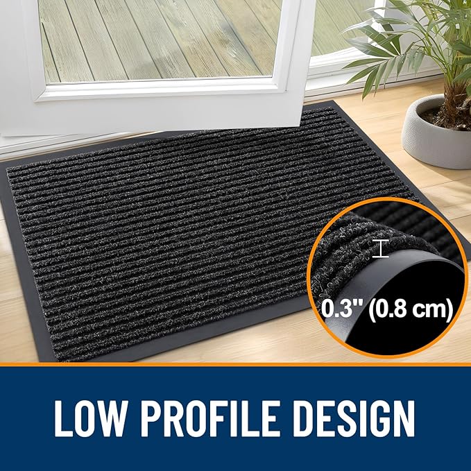 OLANLY Front Door Mat Indoor Outdoor Entrance, Waterproof Heavy Duty Doormat, Fade Resistant, Low Profile, Easy Clean Patio Porch Welcome Floor Mats for Entry, 47x32, Off-Black