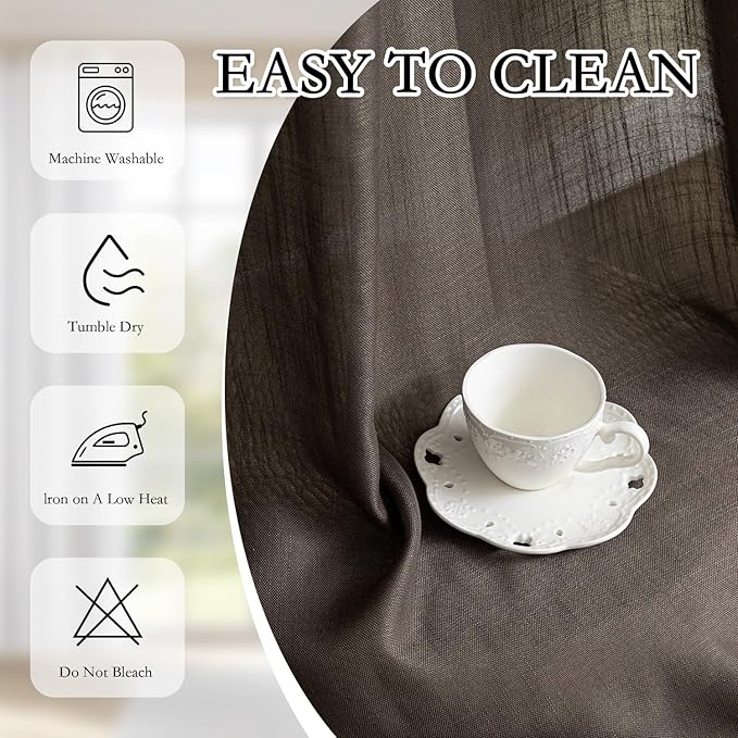 MYSKY HOME French Door Curtains for Closet Doorways, 72 Inches Long Dark Brown Semi Sheer Drapes Light Filtering Curtain Panels Elegant Look for Classroom/Guestroom Windows, 50" x 72", 2 PCs