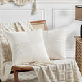 Fancy Homi 2 Packs Cream White Euro Decorative Throw Pillow Covers 26x26 Inch for Couch Bed Sofa, Farmhouse Boho Home Decor, Soft Corss Corduroy Patchwork Textured Square Cushion Case 66x66 cm