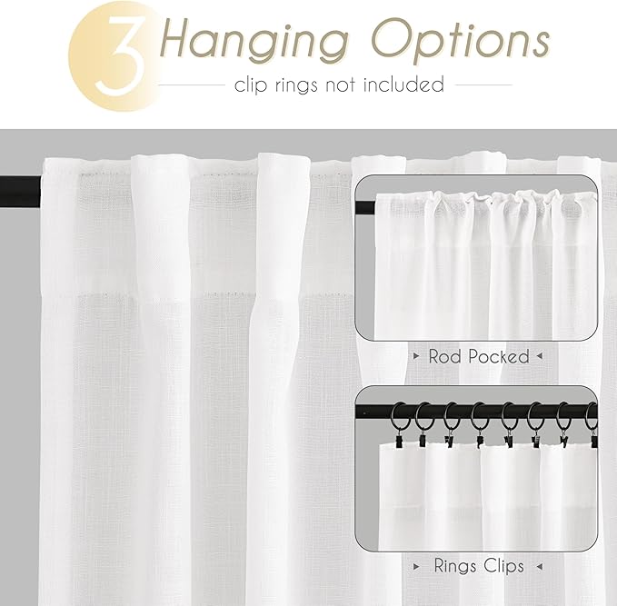 White Curtains 94 inches Long 2 Panels Back Tab Light Filtering Cotton Textured Curtain Modern Farmhouse Coastal Decor Off White Linen Drapes 94 inch Length for Patio Sliding Door Office Bedroom