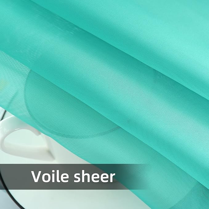 youleyar Solid Sheer Rod Pocket Curtain Voile Draperies 2 Panels White Beige Black Grey Coffee 52 Inch Width 108 Inch Long 1 Pair for Kitchen Bedroom Children Living Room Yard (Turquoise,52Wｘ108L)