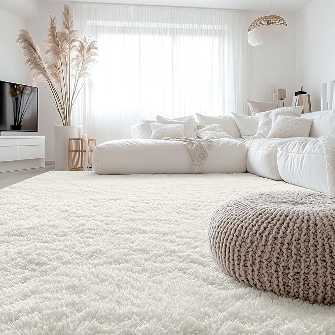 OLANLY 6x12 Machine Washable Large Area Rugs for Living Room, Bedroom, Soft Fluffy Shaggy Bedside Rug, Indoor Floor Carpet for Kids Girls and Boys, Dorms, Nursery, Home Decor Aesthetic, Ivory