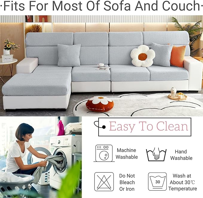 Soothing Home Sofa Covers, Sofa Hero Covers, Wear-Resistant Universal Couch Covers Washable Stretch Sectional Couch Cushion Covers (Light Grey,Back Cover M)