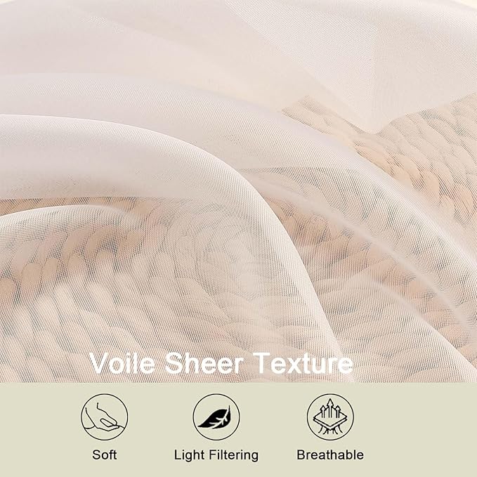 Kitchen Curtains 24 Inch Length Tier 2 Pieces, Cream Sheer Curtain Solid Soft Sheer Short Curtains for Windows, Cafe Bathroom Basement Rod Pocket Drapes, Cream, Each 42" Wx24 L Inches