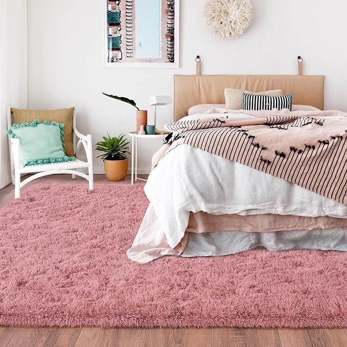 Rugs for Bedroom 4x6, Soft Shaggy Modern Shag Area Rug for Living Room, Upgrade Non-Slip Plush Fluffy Carpet for Kids Boys Girls Room Home Decor Aesthetic, Blush