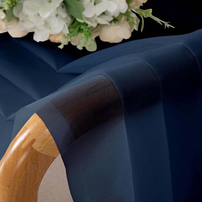 Lecloud Navy Blue Sheer Valances for Windows 18 Inch Length 2 Pcs, Cafe Kitchen Curtains for Bedroom Living Room, Short Curtains for Small Windows with Dual Rod Pocket Home Decor, 42" W x 18" L