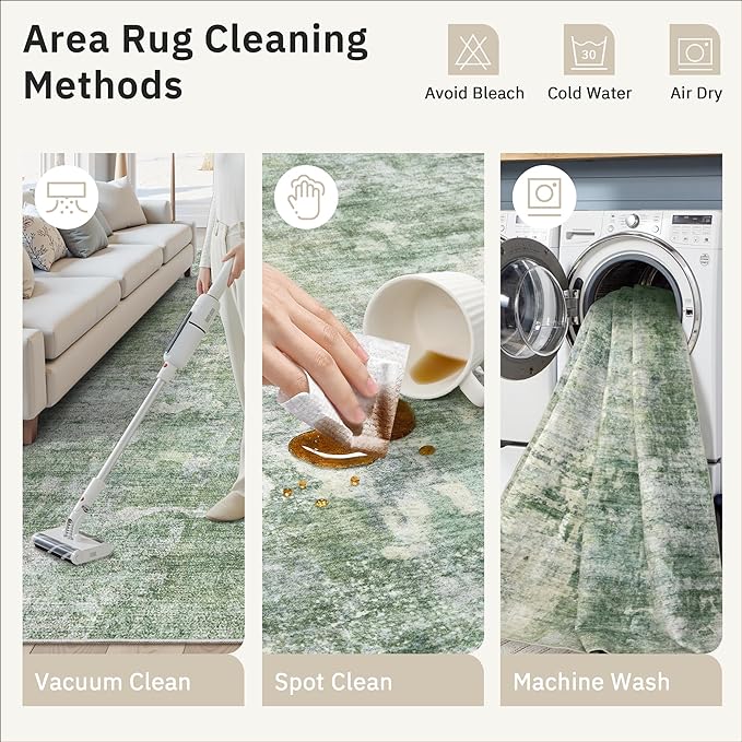 Runner Rug 2x6 Washable Non-Slip Kitchen Runner Rugs for Bathroom Laundry Room Green/Ivory Vintage Floor Carpet Runners for Hallway Entryway