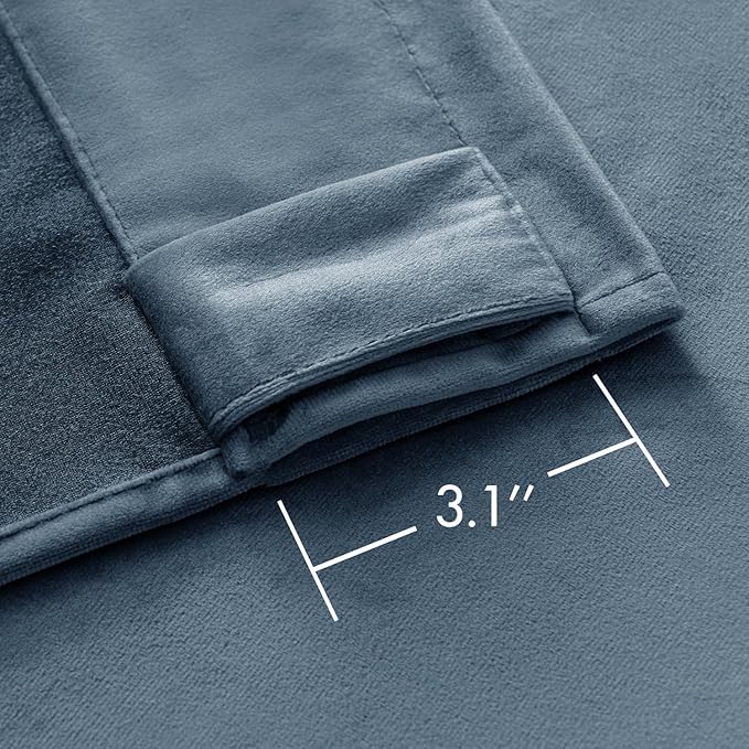 MIULEE Velvet Curtains 90 inches - Luxury Blackout Curtains for Bedroom Living Room Thermal Insulated Super Soft Window Drapes Rod Pocket & Back Tab, Stone Blue, W52 x L90 inches, 2 Panels
