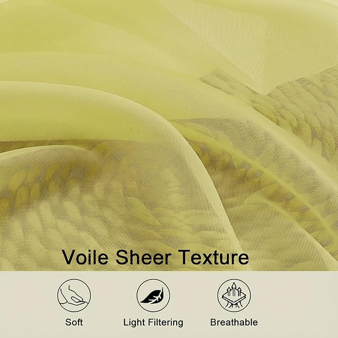 Sheer Curtains 63 Inch Length 2 Panels Set for Living Room Bedroom, Airy Soft Light Filtering Sheer Dining Room Curtains, Modern Rod Pocket Drapes, Lemon, Each 42" Wx63 L