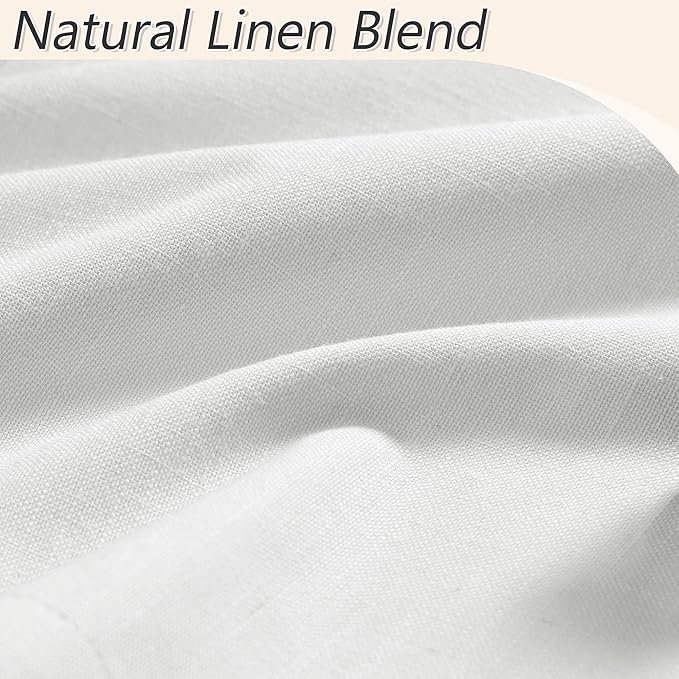 Guken White 100% Blackout Linen Curtains 52 Inch Wide by 138 Inch for Living Room Bedroom Back Tab Thermal Insulated Black Out Linen 2 Drapes Room Darkening Window Curtains