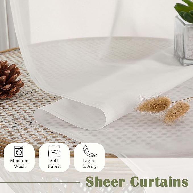 Lecloud Ivory Sheer Curtains 84 Inches Long 2 Panels, Solid Airy Voile Extra Wide Curtain Drapes, Elegant Light Filtering Window Treatments for Living Room Bedroom with Dual Rod Pocket, 59" W x 84" L