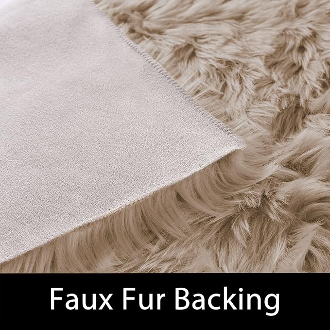 Latepis Circle Rugs for Bedroom 3ft Brown Beige Round Shag Faux Fur Rug Washable Fluffy Rugs for Living Room Small Area Rug Throw Soft Rug Room Decor