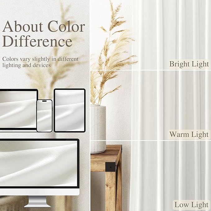 Nanspring Ivory Linen Curtains 95 Inch Length for Living Room 2 Panel Set Burlap Textured Semi Sheer Linen Drapes Rustic Country Window Treatment Farmhouse Drop Cloth Curtain for Dinning Room