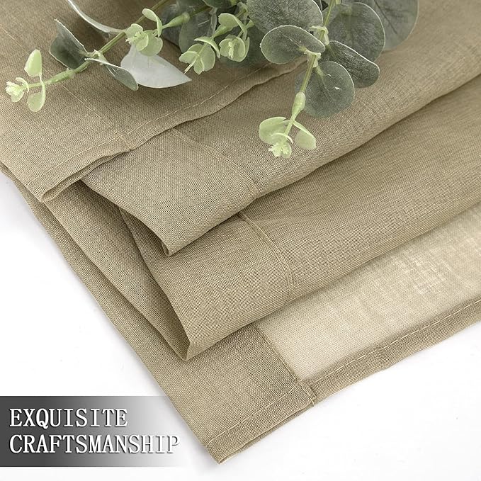 Tollpiz Sheer Curtains Linen Textured Bedroom Curtain Sheers Light Filtering Rod Pocket Voile Curtains for Living Room, 54 x 63 inches Long, Taos Taupe, Set of 2 Panels