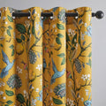 Topfinel 105 Inches Long Mustard Yellow Luxury Curtains for Living Room Bedroom, Blackout Vintage Art Deco Victorian Curtains Floral Lemon Hummingbird Printed Grommet Drape 105 Inch Length