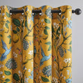 Topfinel 48 Inches Long Short Mustard Yellow Blackout Curtains for Cafe Kitchen, Grommet Room Darkening Luxury Floral Lemon Hummingbird Patterned Waverly Colorful Drapes for Living Room Bedroom