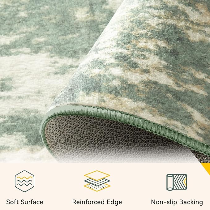 Washable Area Rugs 3'x5' Non-Slip Modern Abstract Soft for Living Room Entryway Bedroom Nursery, Print Pattern, Light Green/Yellow