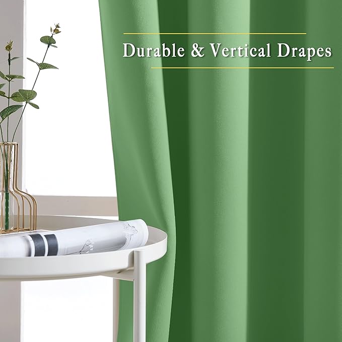 NICETOWN Insulated Blackout Curtains and Drapes - Microfiber Energy Saving Thermal Insulated Solid Grommet Blackout Draperies for Kitchen (1 Pair, 52 inches by 54 Inch, Forest Green)