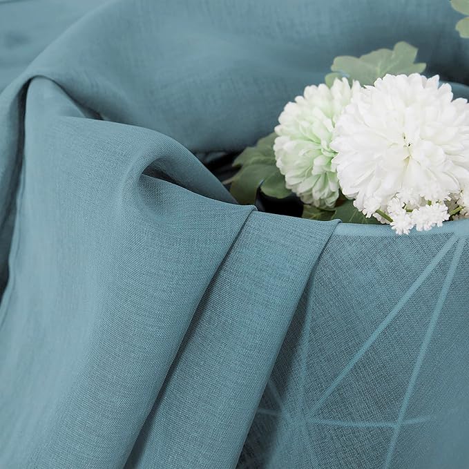 Tollpiz Short Sheer Curtains Linen Textured Bedroom Curtain Sheers Light Filtering Rod Pocket Voile Curtains for Living Room, 54 x 45 inches Long, Dusty Blue, Set of 2 Panels