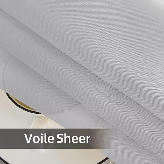 youleyar Solid Sheer Rod Pocket Curtain Voile Draperies 2 Panels White Beige Black Grey Ivory 52 Inch Width 72 Inch Long 1 Pair for Kitchen Bedroom Children Living Room Yard (Silver Grey,52Wｘ72L)