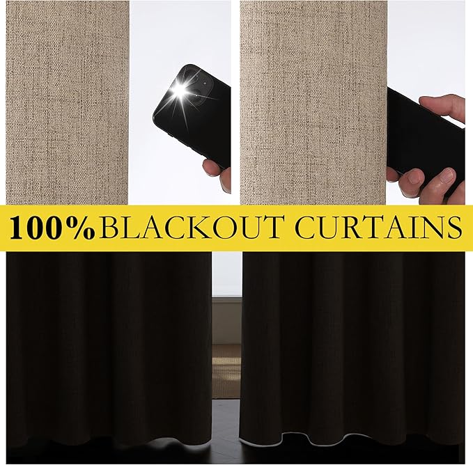 NICETOWN Burlap Vintage Open Linen Weave Flax Thermal Curtains, 100% Blackout Curtains 45" Long for Dining Room, Soundproof Window Treatment Drapes for Kitchen, 42" Wide Per Panel, Set of 2