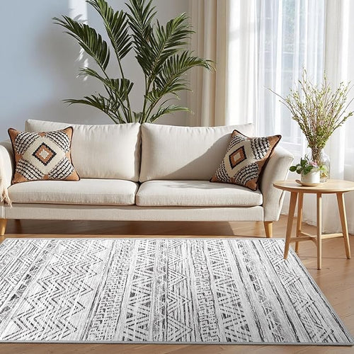 3x5 Washable Entryway Area Rug: Modern Moroccan Small Runner Rug Indoor Soft Non Slip Rug for Living Room Low Pile Thin Floor Carpet for Kitchen Dining Room Bedroom Home Office Decor(3x5,Grey)