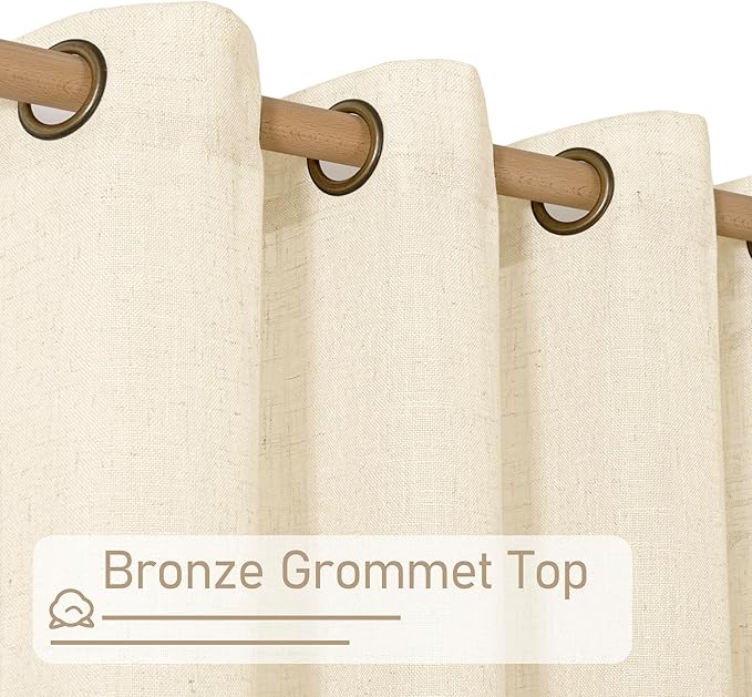LAMIT Beige Linen Curtains 84 Inch Length 2 Panels for Living Room, Light Filtering Boho Window Treatments Semi Sheer Neutral Thick Drapes with Bronze Grommet for Bedroom/Farmhouse, 52 X 84 Inch