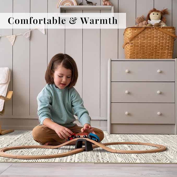 3x5 Washable Entryway Area Rug: Modern Moroccan Small Runner Rug Indoor Soft Non Slip Rug for Living Room Low Pile Thin Floor Carpet for Kitchen Dining Room Bedroom Home Office Decor(3x5,Beige)