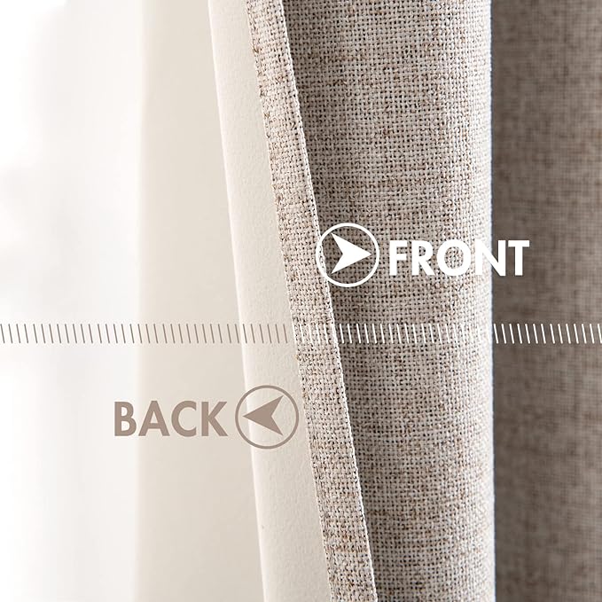 MIULEE Linen Texture Curtains for Bedroom Solid 100% Blackout Thermal Insulated Khaki Curtains Grommet Room Darkening Drapes for Living Room Nursery 52x108 Inch (2 Panels)