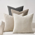 Topfinel 4 Packs Natural Decorative Throw Pillows Covers 22x22 Inch for Living Room Couch Bed Sofa, Rustic Farmhouse Boho Neutral Home Decor, Soft Plush Striped Corduroy Square Cushion Case 40x40 cm