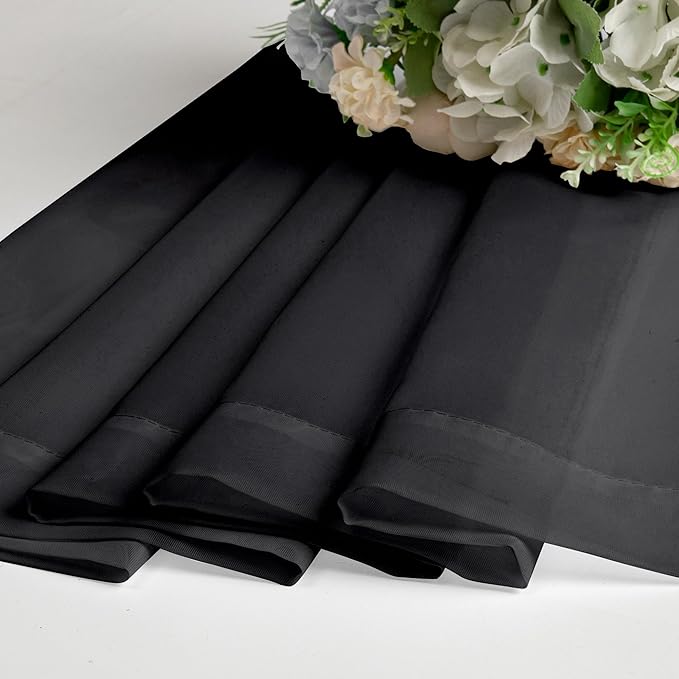 Lecloud Black Sheer Valances for Windows 18 Inch Length 2 Pcs, Cafe Kitchen Curtains for Bedroom Living Room, Short Curtains for Small Windows with Dual Rod Pocket Home Decor, 42" W x 18" L