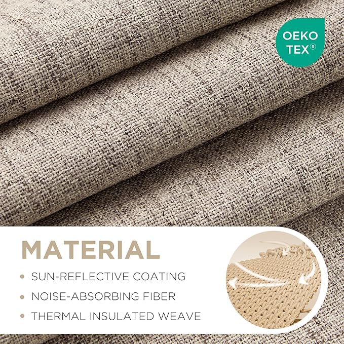 Joydeco Blackout Curtains for Bedroom - 100% Light Blocking 2 Panels Set Linen Drapes 42" W x 96" L, Thermal Insulated Room Darkening Curtains, Linen Textured for Living Room, Rod Pocket & Back Tabs