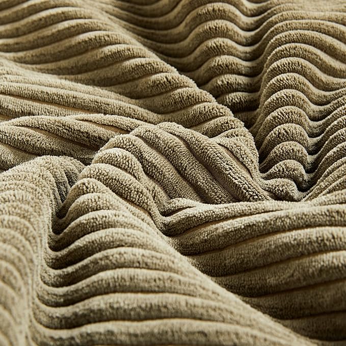 Fancy Homi 2 Packs Olive Green Long Lumbar Decorative Throw Pillow Covers 16x24 Inch for Couch Bed Sofa, Rustic Farmhouse Boho Home Decor, Soft Striped Corduroy Rectangle Accent Cushion Case 40x60 cm