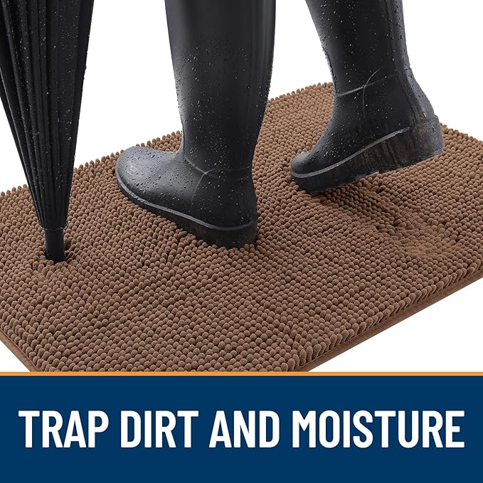 OLANLY Dog Door Mat for Muddy Paws 59x35, Absorbs Moisture and Dirt, Absorbent Non-Slip Washable Doormat, Quick Dry Chenille Mud Mat for Dogs, Entry Indoor Entryway Carpet for Inside Floor, Mocha