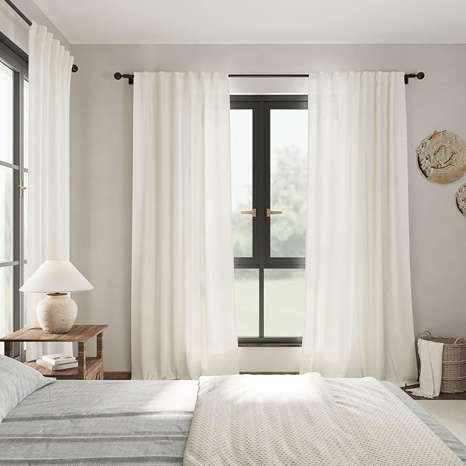 Cream Linen 102 Inch Long Curtains for Living Room 2 Panels Back Tab Rod Pocket Cream Semi Sheer Extra Long Curtains Linen Soft Material Light Filtering Window Panel Drapes for Dining Room 60x102