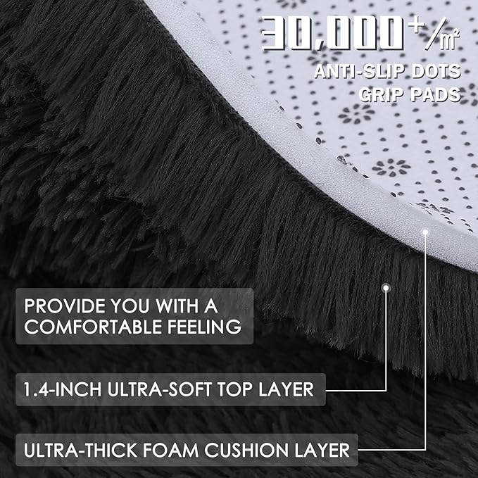 OLANLY 6x12 Machine Washable Large Area Rugs for Living Room, Bedroom, Soft Fluffy Shaggy Bedside Rug, Indoor Floor Carpet for Kids Girls and Boys, Dorms, Nursery, Home Decor Aesthetic, Black