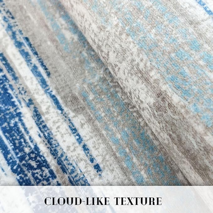 Lansny Modern Abstract Runner Rug 2x5, Blue Washable Entryway Kitchen Runner Non-Slip Soft Hallway Rug Runner Thin Print Faux Wool Carpet for Bedroom Laundry Room Indoor