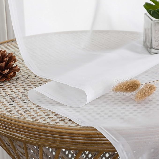 OVZME White Sheer Curtains 63 Inches Long 2 Panels Set, Light Filtering Sheer Curtains for Living Room Bedroom 59 Inch Extra Wide, Modern Voile Filmy Rod Pocket Window Drapes, 59Wx63L Inches