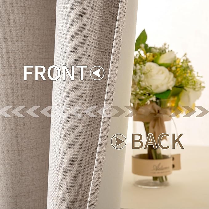 MIULEE 100% Blackout Linen Textured Curtains for Bedroom Solid Thermal Insulated Natural Beige Grommet Room Darkening Curtains & Drapes Luxury Decor for Living Room Nursery 52 x 78 Inch (2 Panels)