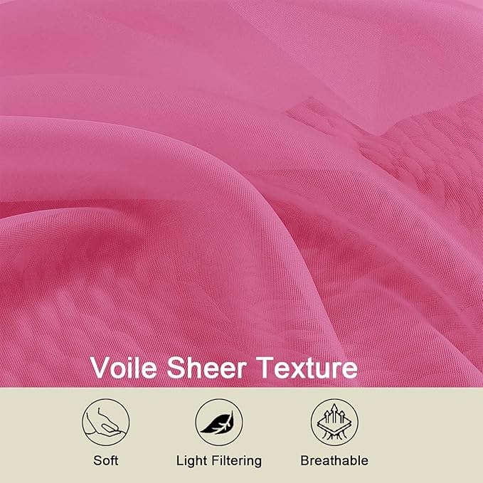 Extra Long Sheer Hot Pink Curtains for Bedroom Living Room 120 Inches Long 2 Panels Set, Solid Soft Light Filtering Rod Pocket Sheer Window Curtains, Hot Pink, Each 42" Wx120 L Inch