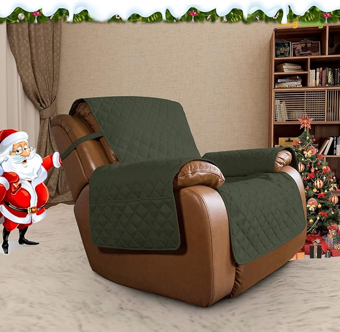 Easy-Going Oversized Recliner Cover Reversible Couch Cover Sofa Cover for Living Room Water Resistant Furniture Protector with Elastic Straps for Pets Dog (Oversized Recliner, Army Green/Beige)