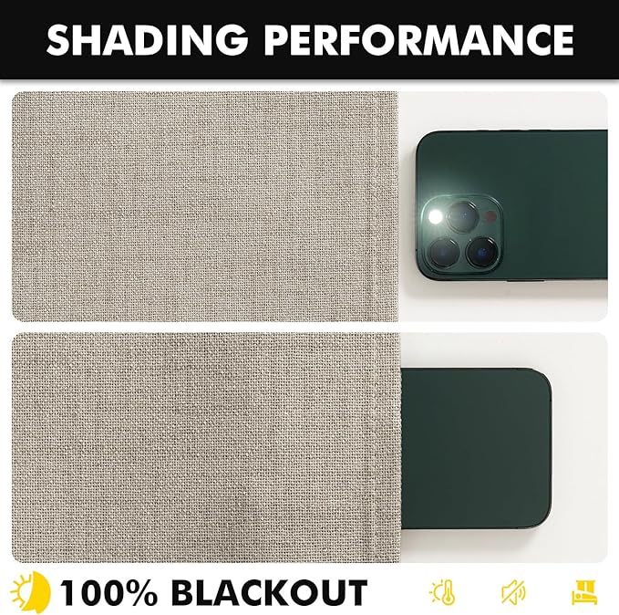 MIULEE 100% Blackout Linen Curtains for Bedroom, Stone Solid Luxury Decor Thermal Insulation Room Darkening Drapes for Living Room Nursery Back Tab Rod Pocket 42 x 96 Inches, 2 Panels