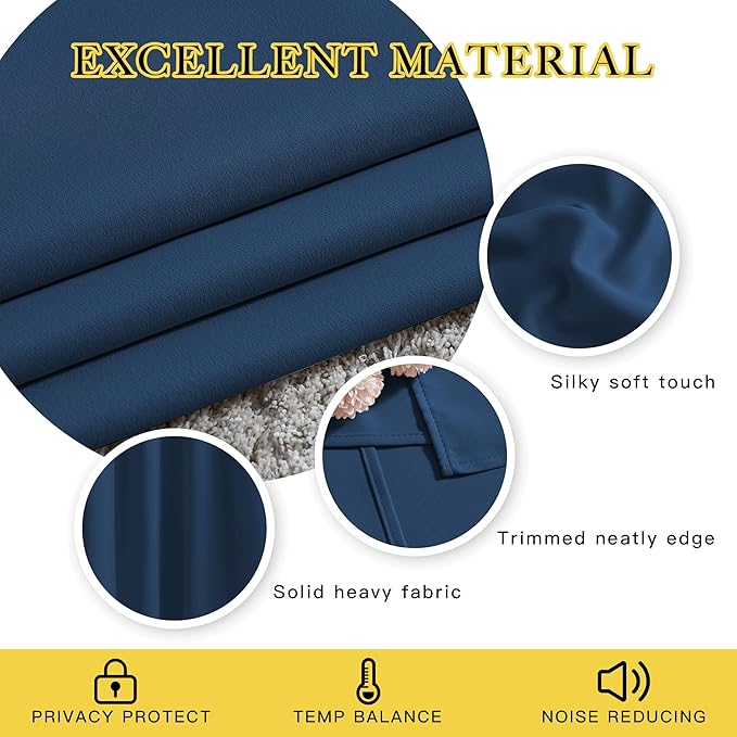 NICETOWN Short Blackout Curtains for Kitchen Window - Grommet Room Darkening Voice Reducing Solid Thermal Curtains & Drapes for Small Windows, Moroccan Blue, W34 x L50, 2 Panels