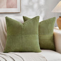 Fancy Homi 2 Packs Moss Green Decorative Throw Pillow Covers 16x16 Inch for Living Room Couch Bed, Rustic Farmhouse Boho Home Decor, Soft Corss Patchwork Corduroy Textured Square Cushion Case 40x40 cm