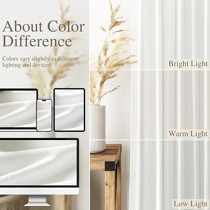 Linen Off White Curtains 120 inch Extra Long for Living Room Back Tab Light Filtering Semi Sheer Drapes Modern Farmhouse Coastal Decor White Cotton Textured Curtain for Floor to Ceiling Window 10 FT